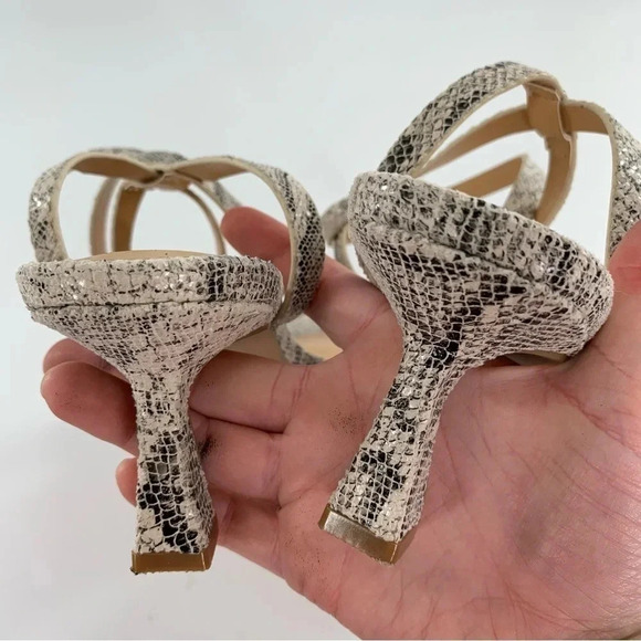 Express heels size 9 gray cream faux vegan leather snakeskin print party - Picture 8 of 12